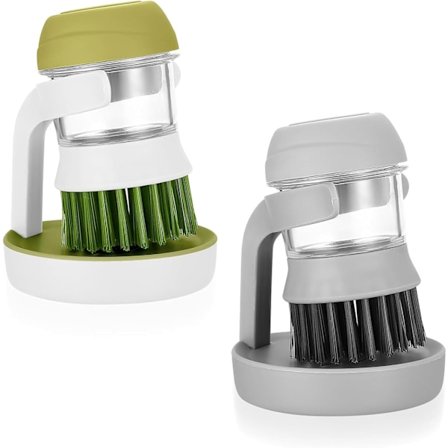 Oppvaskbørste med flytende såpedispenser, 2X Oppvaskbørste med beholder, Kjøkkenbørste med vaskemiddelbeholder, Rengjøringsbørste for oppvask