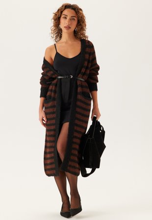 Object Collectors Item - Objmilu Ls Lo Long Knit Cardig - Black Stripes:Seal Brown - Kläder - - Bubbleroom