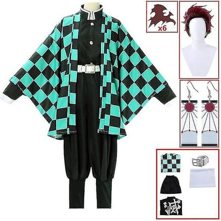 Demon Slayer Kimetsu No Yaiba Tanjirou Kamado Cosplay Kostym Kimono Jul Anime Uniform Set för vuxna barn V