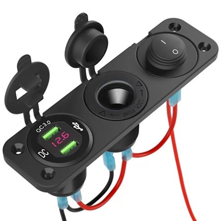12 V:n tupakansytyttimen pistorasia autoon sisäänrakennetulla kaksois-USB-laturilla