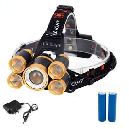80000lm 5-LED Zoom LED Uppladdningsbar 18650 Pannlampa Huvudlampa Ficklampa Laddare