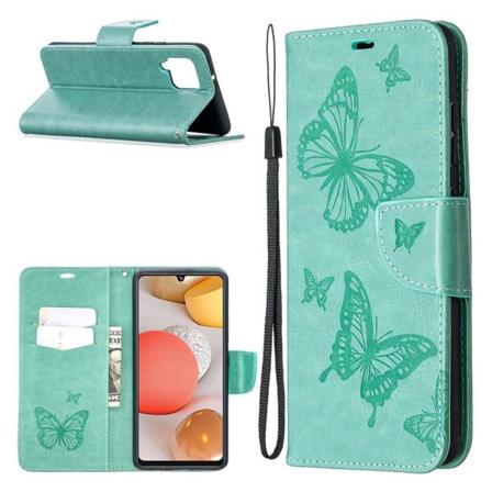 Butterfly Samsung Galaxy A42 5g Flip Etui - Cyan Green