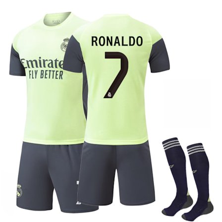 25-26 Real Madrid CF Fluorescerende Grøn Træningssæt NO.7 RONALDO Børn Voksen Fodboldudstyr Med Sokker