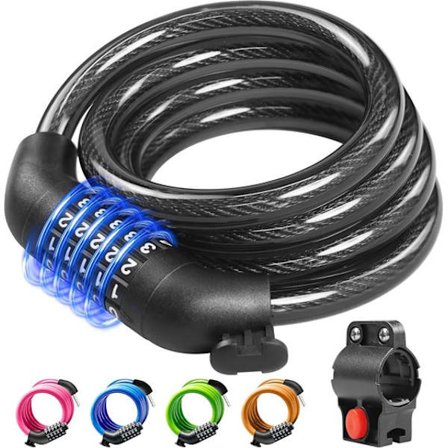 Polkupyörän lukko yhdistelmälukolla – 5-numeroinen yhdistelmä – 110 cm x 11 mm – Paksu teräsvaijerilukko