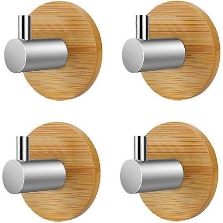 4 st självhäftande träkrokar för badrock, badhandduk, självhäftande träkrokar för tunga väggdörrkrokar