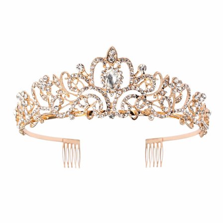 Guld Krystal Tiara Krone Pandebånd Prinsesse Elegant Krone, 02 Guld