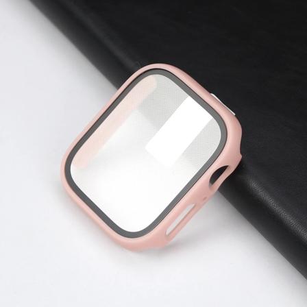 Glas + case för Apple Watch 45 mm 41 mm 44 mm 40 mm skärmskydd Bumper PC- cover för iWatch Series 3 4 5 SE 6 7 8 9 Tillbehör Pink