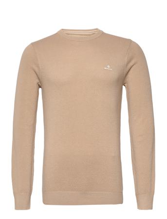 Cotton Pique C-Neck Strikket Trøje Med Rund Hals Beige GANT