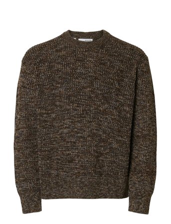 Slmtilum Ls Knit Crew Neck Brown Selected