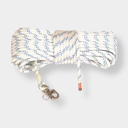 Scotta con gancio impiombato Kaya Ropes Lupes Plain, anima in poliestere, copertura in poliestere a 24 trefoli, bianco/blu, 25 metri x Ø12 mm