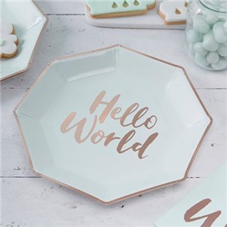 Tallrikar hello world - 8 pack - Baby Shower Dekoration - Kalaslagret.se