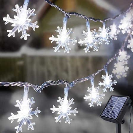 Solar Udendørs Lys, 12M 100 LED Snefnug Julelys Vandtæt 8 Modes Dekorationslys (Snefnug)