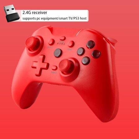 Rød trådløs kontroller med mottaker fra BLUEKAKA for Nintendo Switch, kompatibel med Switch Pro OLED/Lite/Steam/Android/iOS spillkonsoll med 6 akser