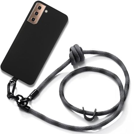 Beskyttelsesskal - BOOLING - til Samsung Galaxy S21+ - Sort Silikone - Robust Grå Snor - Stødabsorberende