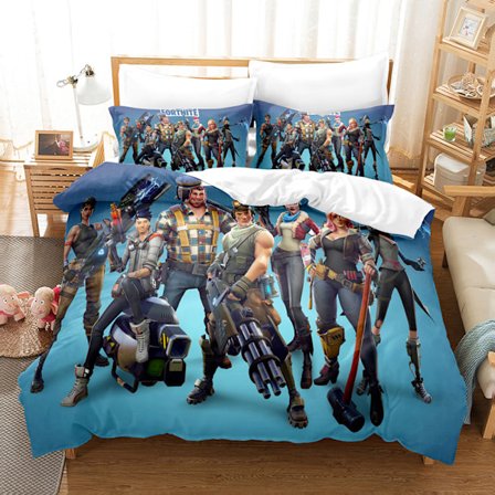 Tecknad barnspelsfästning natt täcke överdrag sängkläder 3D digitaltryck tredelat set 18