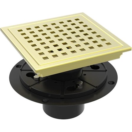 6" firkantet bruseafløb, aftagelig, 308M foldet kant guld firkant