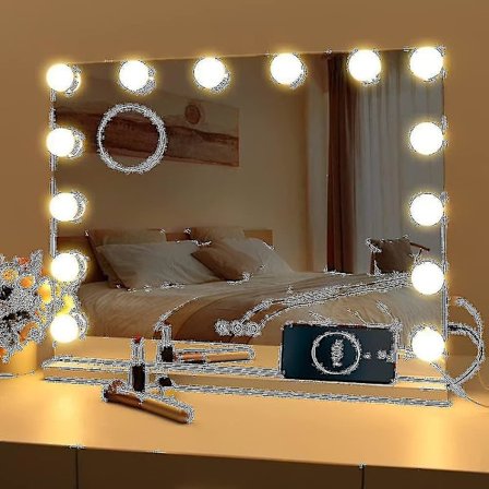 Led-spejl Usb-makeup med lys Lighted 10 pærer 3 lystilstande Bordplade vægmonteret kosmetisk spejl (kun lys)