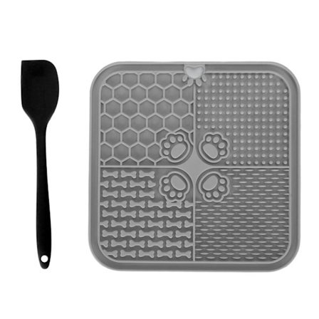 Slikkemåtte til kæledyr, silikone, langsom fodringspude til hunde med sugekopper til hvalpe, katte, grå