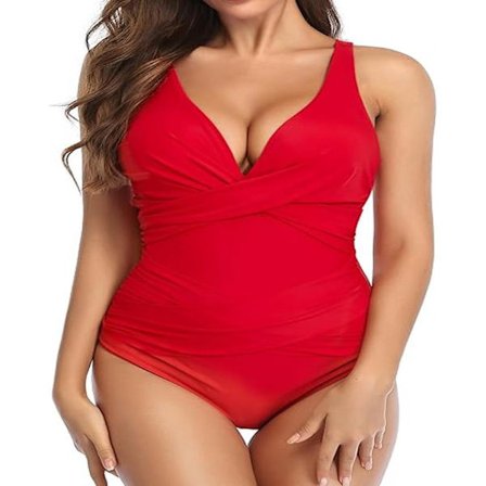 Vatsaa litistävä uimapuku naisille, hoikentava yksiosainen uimapuku, retro rypytetty push-up, vintage-pehmustettu punainen M M