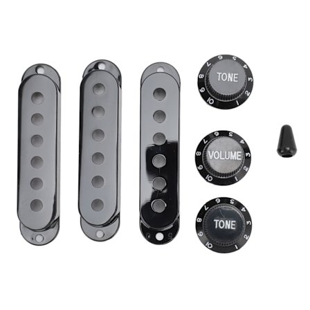 Gitarr pickup-kåpa ratt set 6 hål enkel spole 2 ton 1 volym switch spets ersättningsdelar för Fender svart