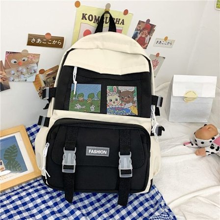 Student skolväska dam skolväska Harajuku ulzzang stor kapacitet söt tjej gymnasium student college student ryggsäck - svart