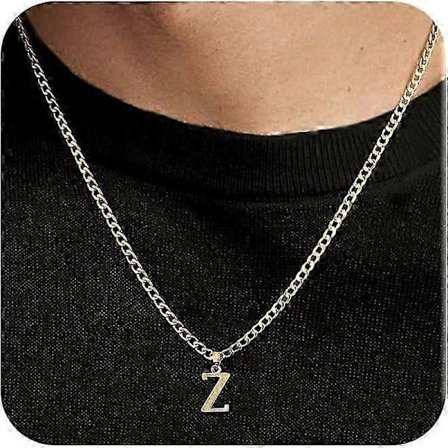 Initial A-Z Bokstav Hängsmycke Halsband för Män 18K Guldpläterad Kapital Initial Halsband Kubansk Länk Kedja 4mm 20 Tum Smyckesgåva