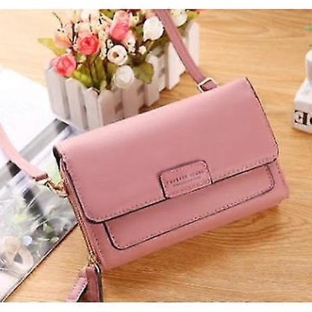 Läder Designer Axelväska Dam Ny Solid Kvinna Messenger Liten Väska Dam Plånbok Handväska (Rosa)