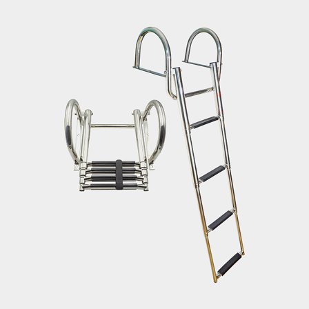 Klappbare Stegleiter, Edelstahl, 4 Stufen, teleskopisch, 115 cm, 39,4 cm - Boot
