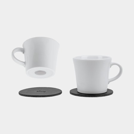 Magnetische porseleinen espressokopjes Silwy Porcelain Magnetic Espresso Cups, wit, 7 cl / 70 ml, 2-pack + magnetische onderzetters