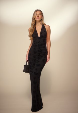 Bubbleroom Occasion Flocked Halterneck Stretch Gown Klær