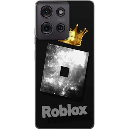 Kompatibelt Mobildeksel til Motorola Motorola Moto G75 Minimalistisk svart og sølvfarget Roblox-symbol med gylden krone og luksuriøs gamer-estetikk