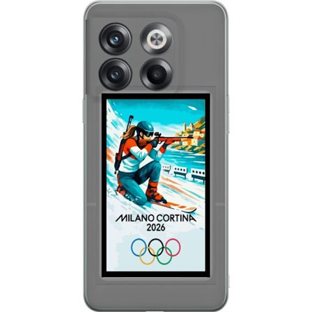 Kompatibelt Mobildeksel til OnePlus 10T Retroplakat Cortina Milano 2026 med fjell, vintersportsutøvere, italienske trikolor, Milano-katedralen og olym