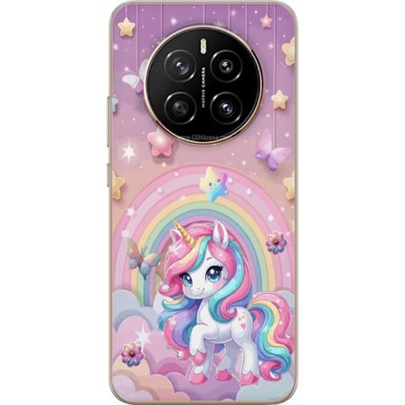 Kompatibel Mobilcover til Honor Magic7 Magisk enhjørning med regnbue manke, stjerner og sommerfugle mod en pastelfarvet himmel med skyer