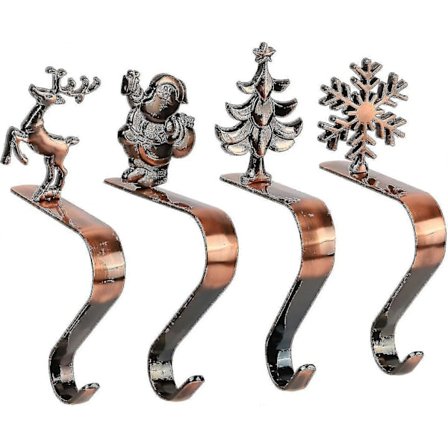 4-pack Julstrumpor Hängare för Spis - Halksäkra Metalliska Julstrumpor Hållare, Hängande Strump Hängare Juldekorationer, (FMY)