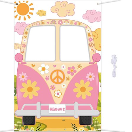 Fargerike Hippie Photo Booth-rekvisitter Rivebestandig Stilig Kompatibel med Groovy Buss fra 60-70-tallet