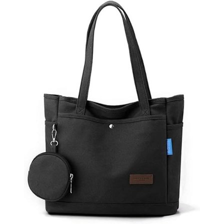 Stor damehåndveske, dameveske, shoppingveske med myntlomme, skulderveske med glidelås, stoffveske Negro