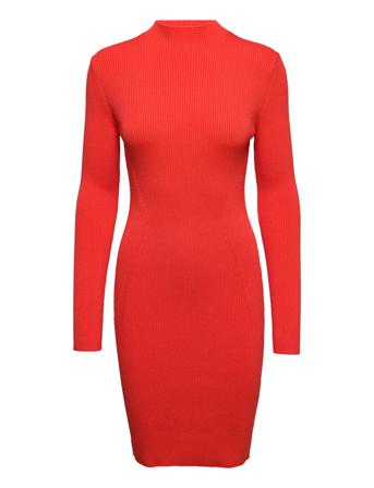 Iconic Rib Mock Neck Dress Kort Klänning Röd Calvin Klein