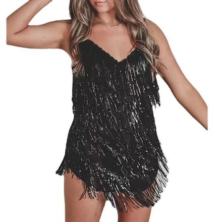 Musikfestival-Kjol med fransar, V-ringning och axelband