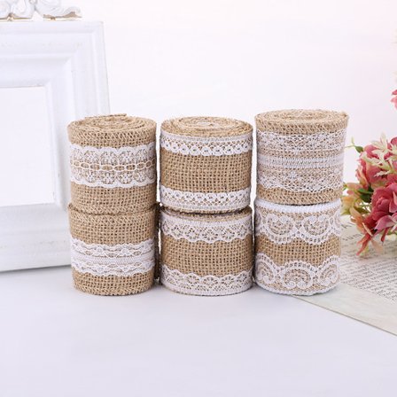 Jutebånd, Naturlig Jutevævskrans med Hvid Blonde, Jutevæv Jute_tfrf