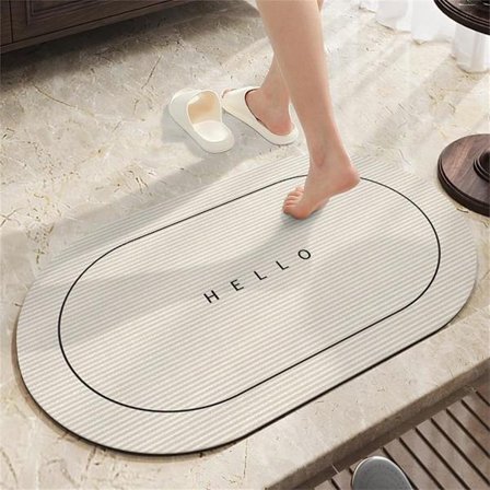 Halkskyddad badrumsmatta i diatomitsten, mögelbeständig, snabbtorkande, minimalistisk ellipsformad badrumsmatta i diatomitsten, halkfri gummimatta, 