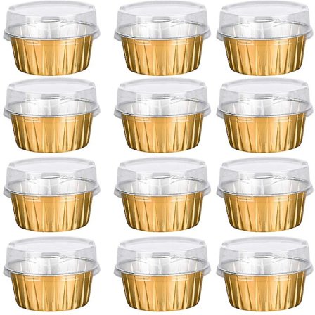 Dessertkoppar med lock, 50-pack guldfolie bakkoppar, cupcake bakverktyg rameki