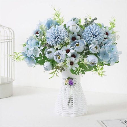 Rose Simuleringsblomst 7 Grene Farverige Teblomster Farverige Hortensia Grønløg Bold Bryllupsfotografering Håndblomst Rose