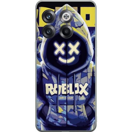 Kompatibelt Mobildeksel til OnePlus OnePlus 10T Blågul Roblox hettegenserfigur med minimalistisk neonstil og masket ansikt, moderne spillillustrasjon