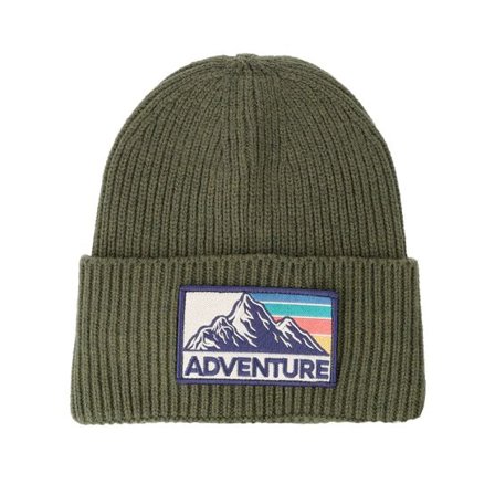 Wild Spirit - Grön cuff Beanie - Mountain Adventure Patch Olive Green Oversized Bea @ Hatstore