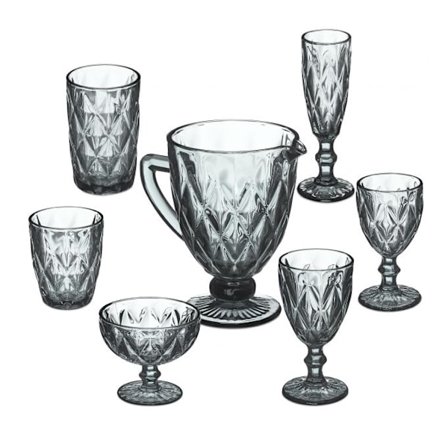 Set med 7 gråa glas