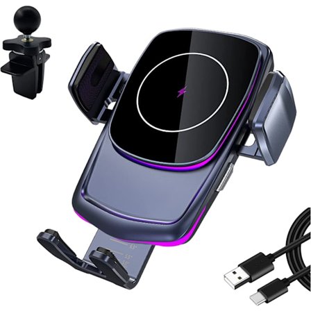 Trådlös bil Laddare Fäste, 15W Snabbladdning, Automatisk Klämma Bil Laddare iPhone Samsung, Fäste Vindruta Instrumentbräda Luftventil Bil Telefon 