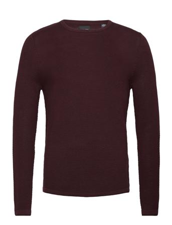 Onspanter Life 12 Struc Crew Knit Strikkegenser M. Rund Krage Burgunder ONLY & SONS*Betinget Tilbud