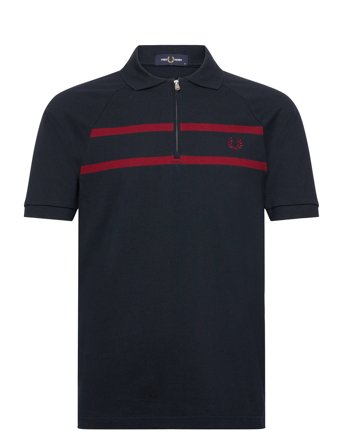 Fred Perry Pique Zip Neck Polo Shirt - Navy - XXL