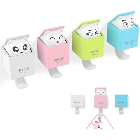 Set med 4 klisterkrokar, djurtecknade klisterkrokar för dörr, vägg, vardagsrum, badrum, heminredning