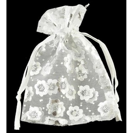 10 st Handsydda Organza påsar c.a 7x9 cm.Vita med silverblommor